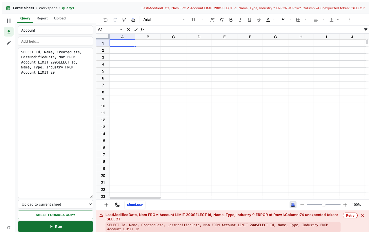 SOQL results grid