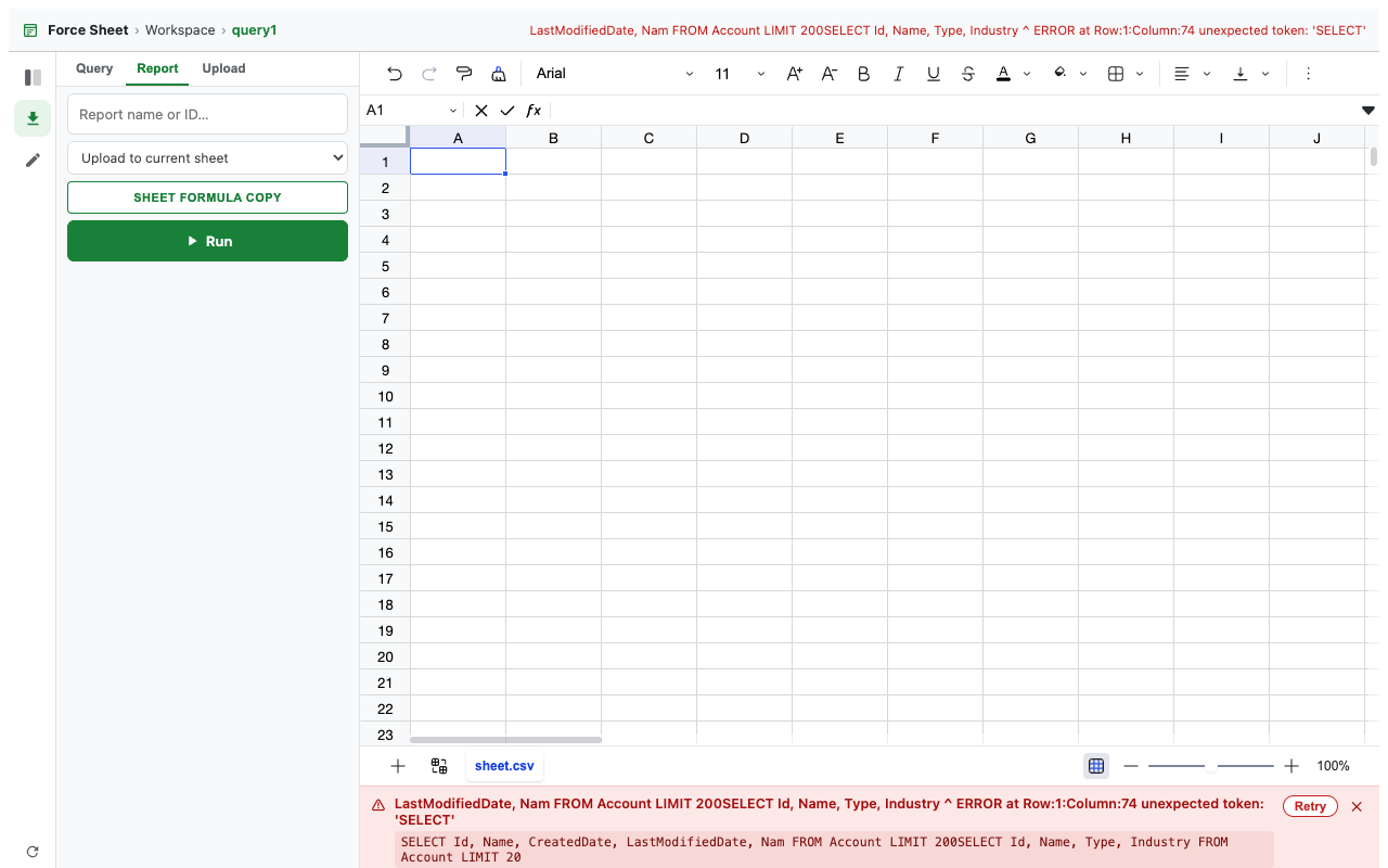 Force Sheet report tab