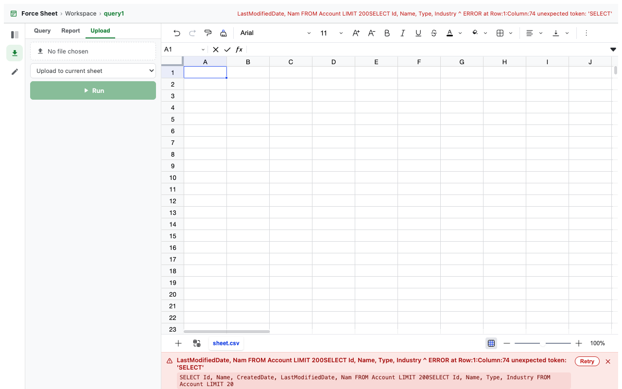 Force Sheet upload tab
