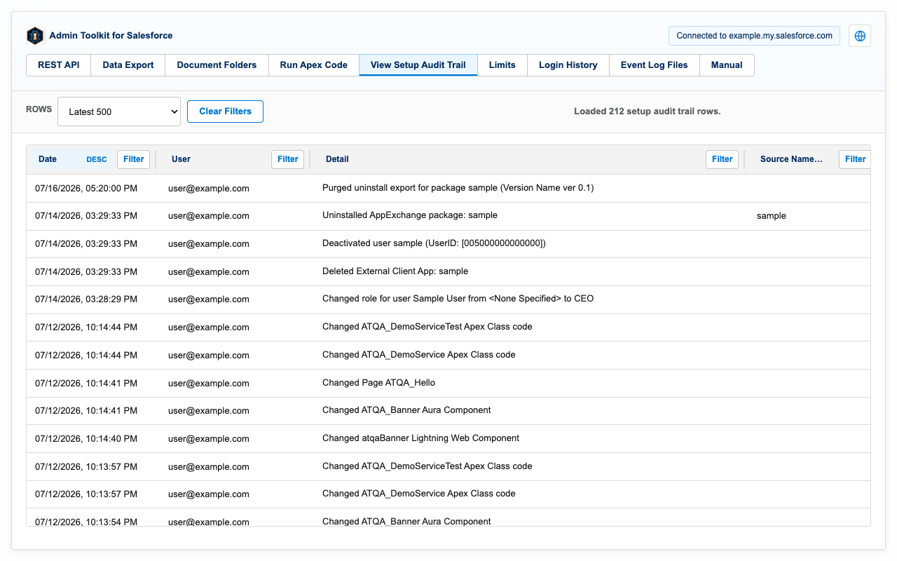 Setup audit trail