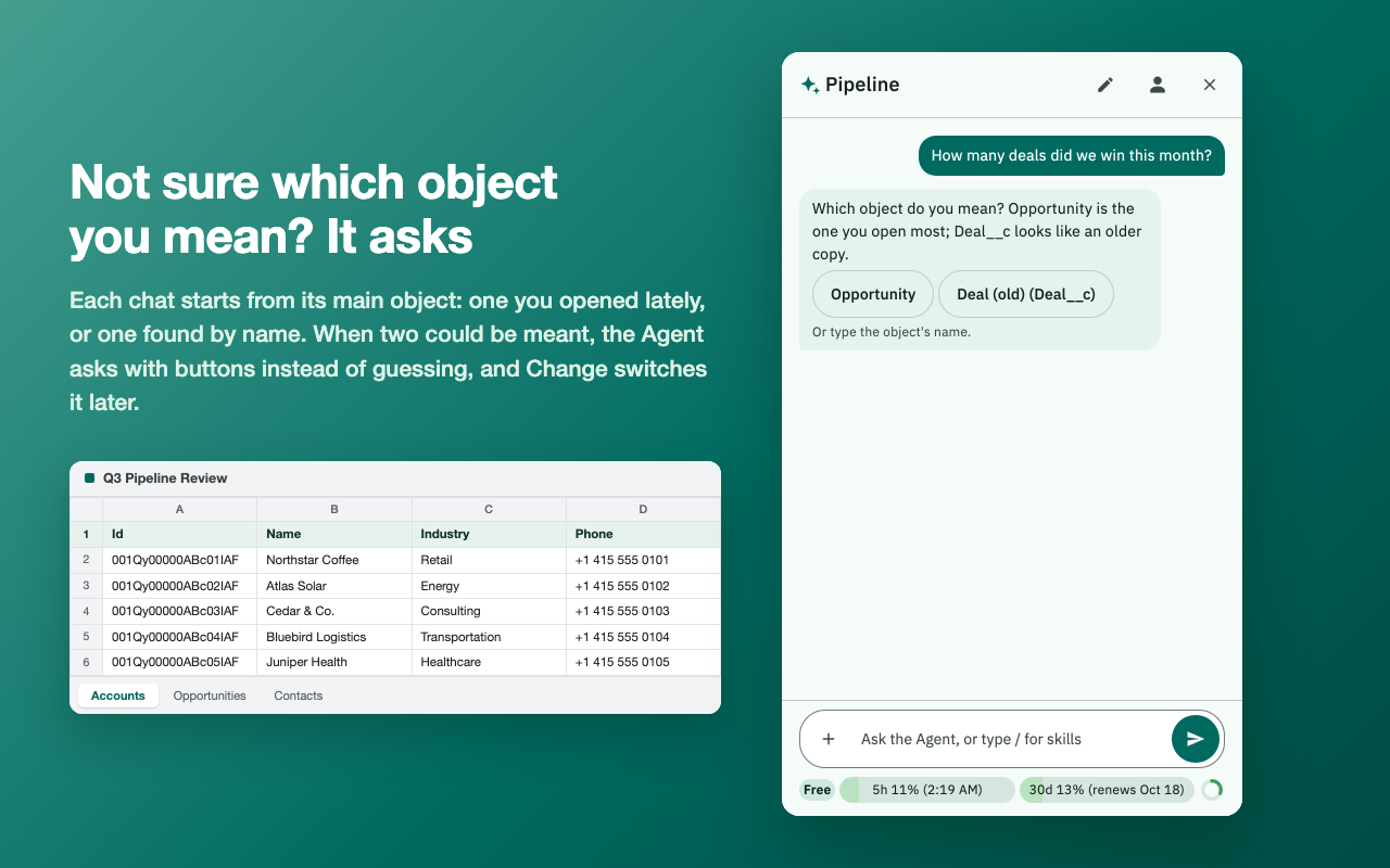 The Agent asking which object a question is about, with a button for each candidate